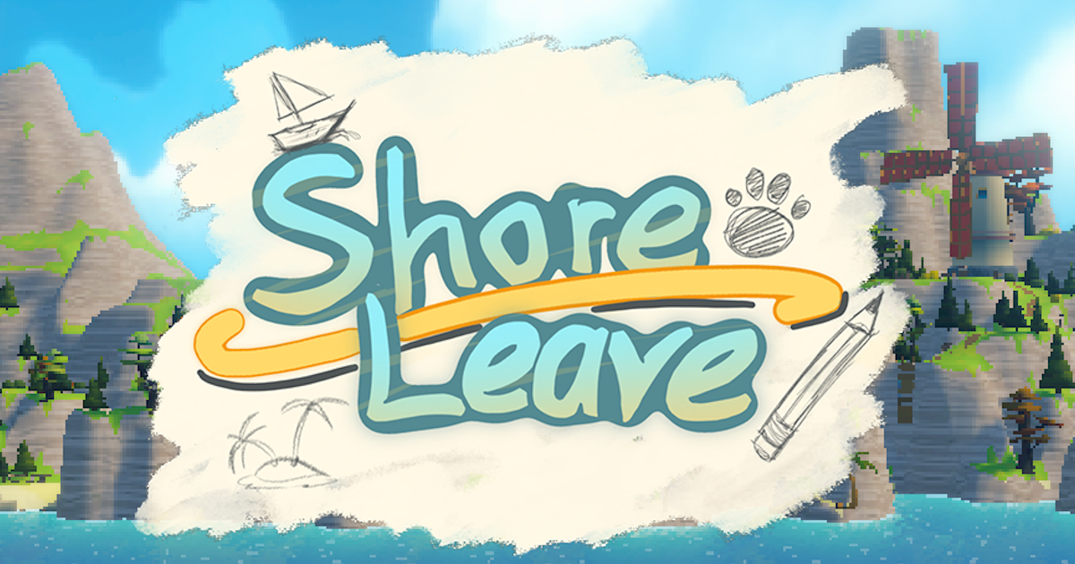Shore leave logo infront of a birds eye view of the island the game takes place on.